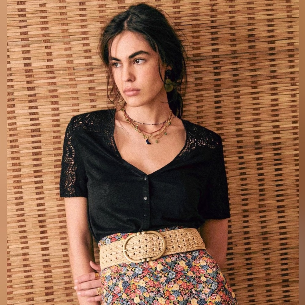 Sezane Lana black linen shirt size XS NWT